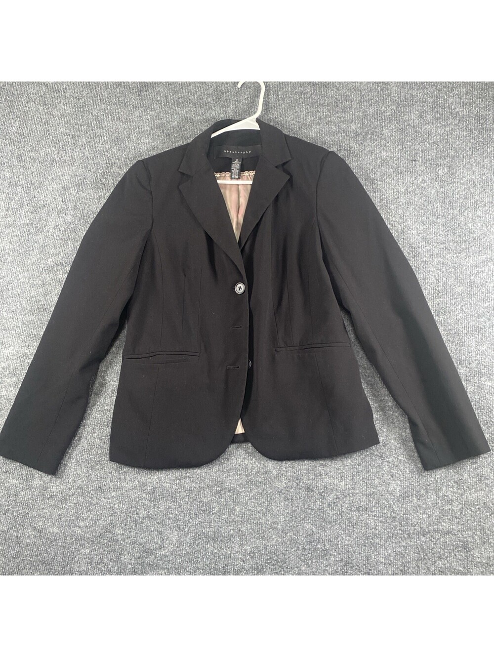 Vtg Apostrophe Black Women's Jacket Blazer Size 8  3 Buttons Two Pockets AD